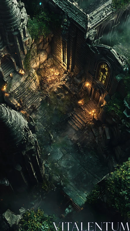 Hidden torchlit ruins with a quiet, mysterious welcome.