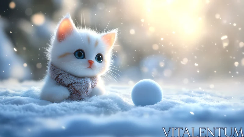 A Sweet White Kitten's Snowy Day Adventure.