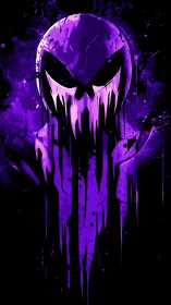 Purple spectral skull drips downward over black void