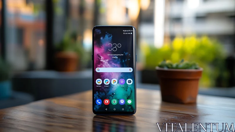 Android Smartphone with Vibrant Nebula Wallpaper Displaying 38 Degrees Temperature Reading