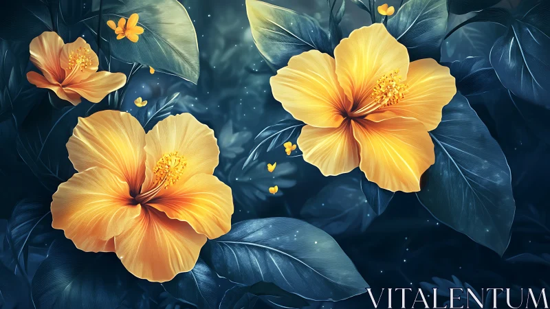 Luminescent Hibiscus Flores: High-Dynamic Range Digital Rendering With Nocturnal Foliage