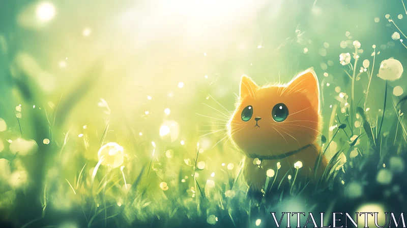 Luminous Feline Discovers Wonder in Dandelion Dreams
