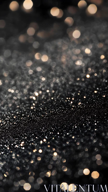 Defocused golden bokeh lights on dark abstract surface.