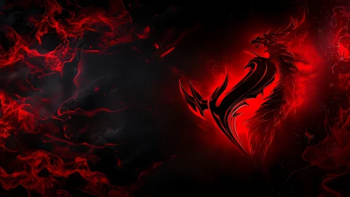 Flaming dragon emblem emerges from abstract red plasma field