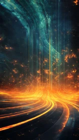 Plasma data streams curve across a luminous quantum field gateway