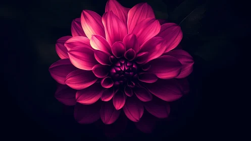 Luminous Magenta Dahlia Glowing Against Deep Darkness