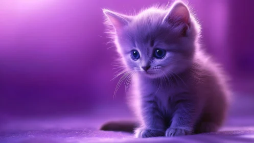 Neon-Illuminated Kitten Portrait: Digital Rendering with Volumetric Lighting.