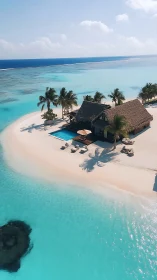 Tropical Island Resort with Thatched Bungalows.