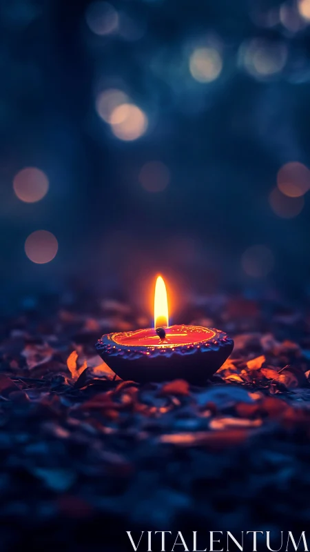Luminous Diya Glows Against Twilight's Bokeh Veil.
