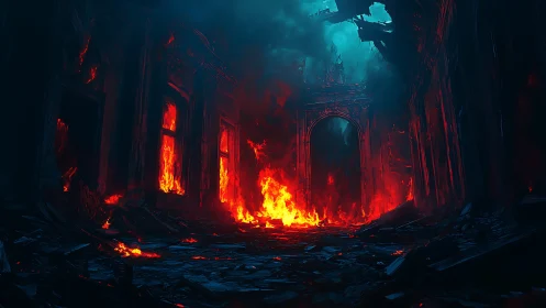 Inferno in the Ruins: Where Fire Meets Ancient Mystery.