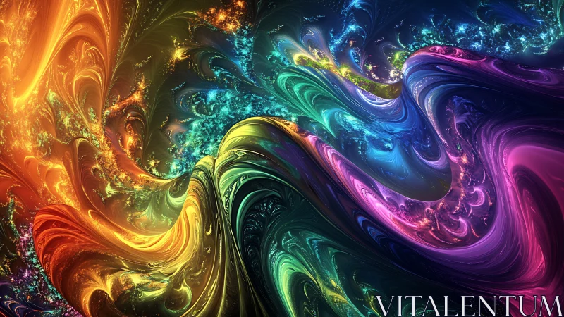 Multicolor fractal vortexes curve through luminous cosmic space