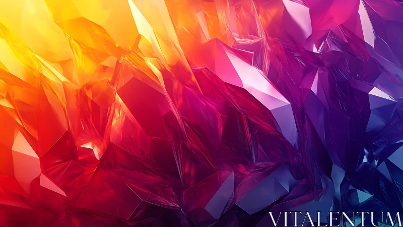 Vibrant Abstract Crystal Shapes in Gradient Colors, Digital Art.
