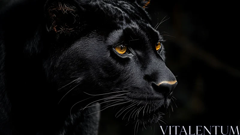 Black Panther Portrait With Luminous Amber Eyes.