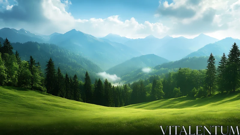 Morning light rolls gently across peaceful mountain meadows