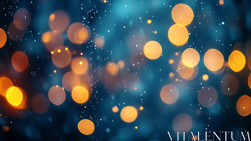 Out-of-focus orange bokeh lights on dark blue background.