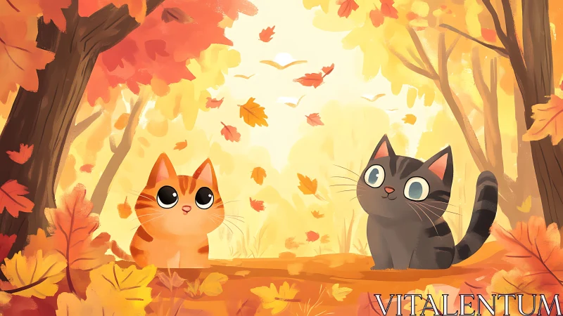 Autumn Cats in Golden Forest Light.