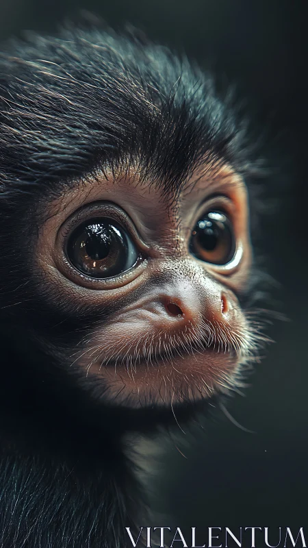 Photorealistic close-up portrait of baby monkey profile study.