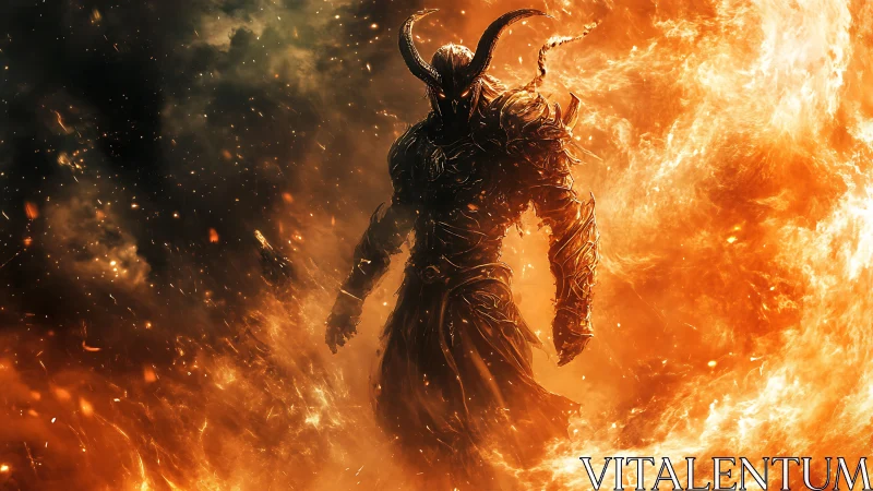 Infernal Warlord in Volcanic Flame Vortex, Digital Painting.