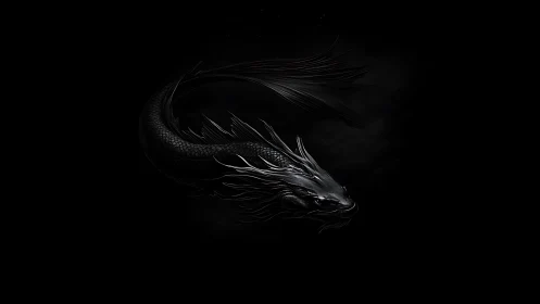 Midnight abyss dragon-fish coils through ink-black waters.