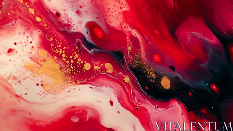 Crimson tides and golden sparks in flowing abstract color.