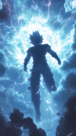 Anime energy ascension amid storm-lit celestial vortex composition.