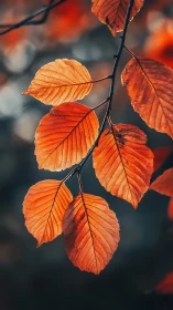 Backlit autumn leaves display fine venation and shallow depth