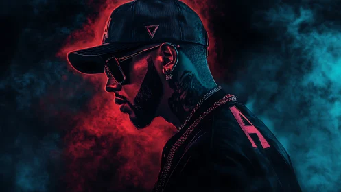 Moody neon portrait captures a confident streetwear artist