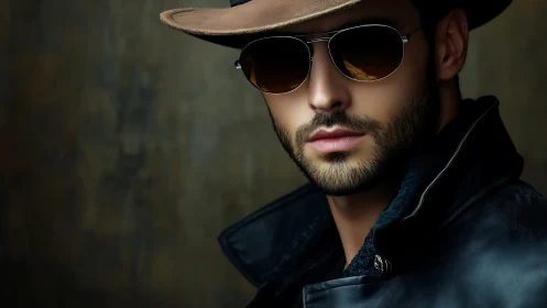 Leather shadows study a quiet rebel in mirrored shades