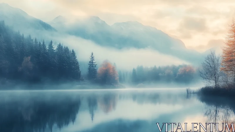 Atmospheric alpine lake with volumetric fog reflection system.
