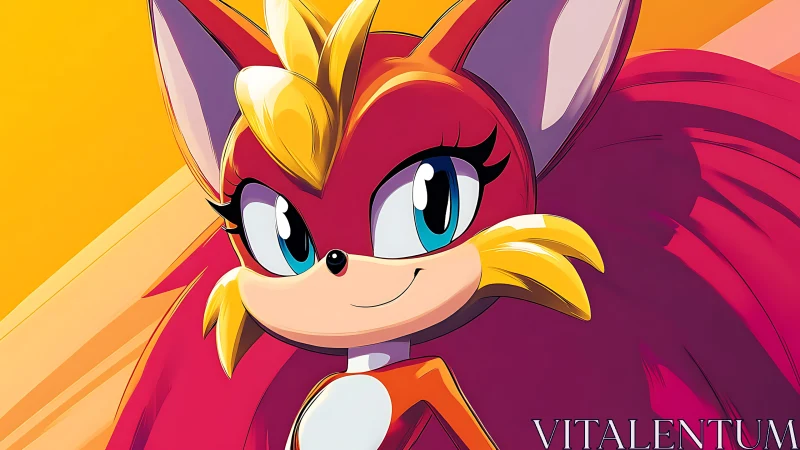 Sunburst-furred heroine grinning under candy neon skies.