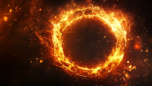 Fiery Ring Portal Effect: Luminous Energy Vortex Against Darkness.