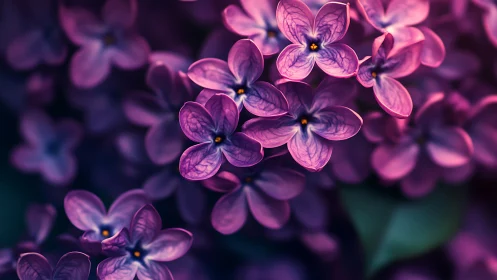 Close-up purple lilac flowers with vivid magenta petals and detailed veining