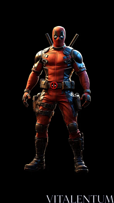 3D tactical superhero render with dramatic rim lighting on black.