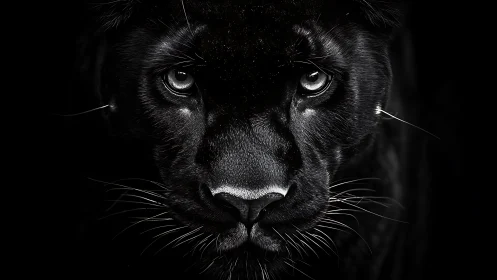 Black Panther Portrait with Piercing Luminous Eyes in High-Contrast Nocturnal Setting
