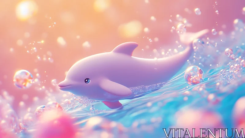 Playful pastel dolphin gliding through sparkling waves.