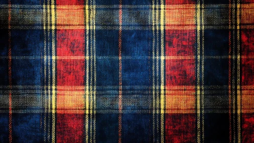 Classic Red, Blue, and Yellow Tartan Pattern Textile Background.