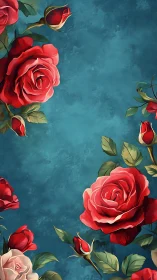 Red Roses Arranged on Deep Teal Textured Background