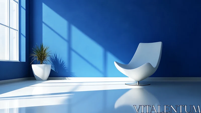 Sunlit blue lounge corner invites quiet moments of calm