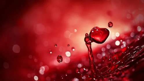 Red Liquid Drop Splashing with Bokeh Background