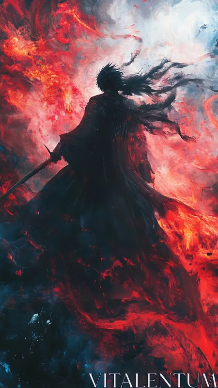 Shadowbound swordsman carves a doorway through living fire