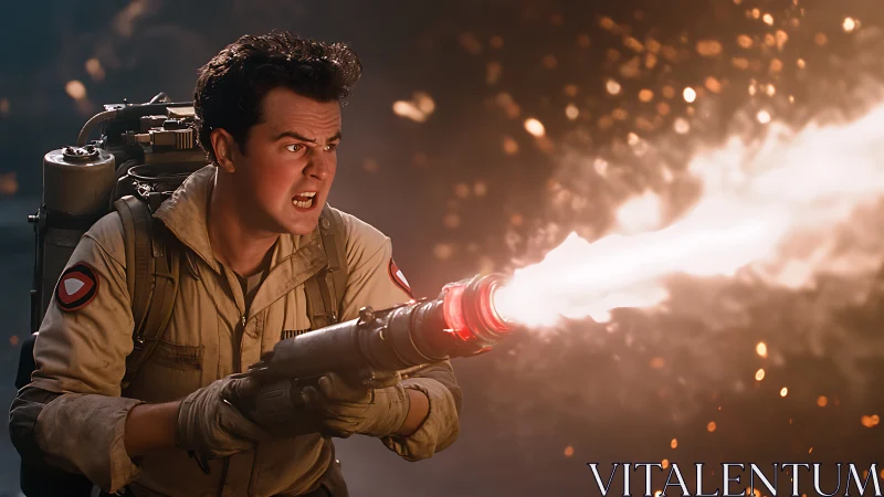 Ghostbuster-style fighter using flamethrower weapon.