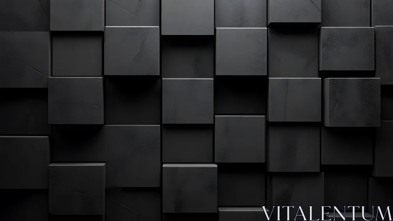Geometric black cube relief wall in minimal 3D construction.