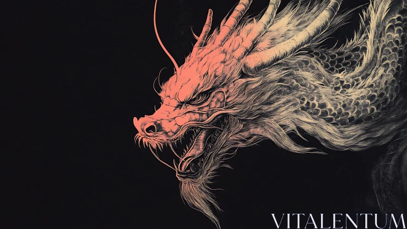 Spectral linework study of a luminescent oriental dragon head.