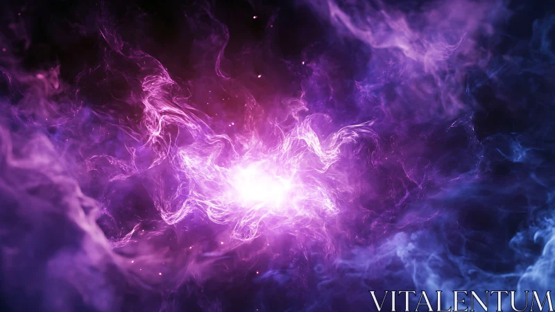 Starlit nebula curls inward and ignites a violet heartbeat