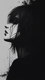 Monochrome profile portrait merging with ink darkness.