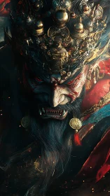 Demonic warlord portrait rendered in high-detail digital painting