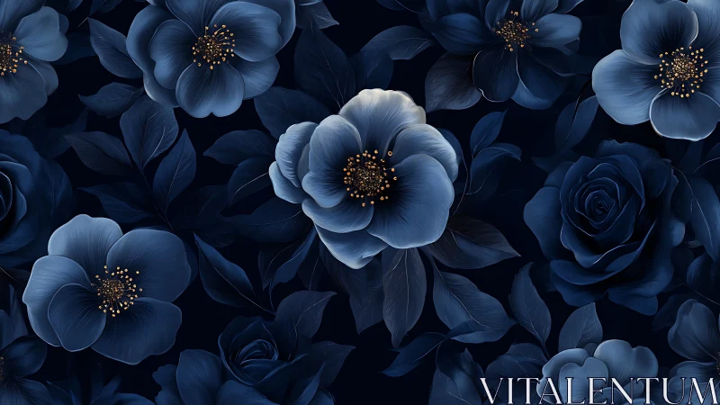 Luxurious Navy Floral Composition with Metallic Stamen Details
