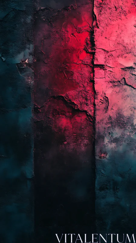 Cracked neon divide where midnight teal collides with embered red.