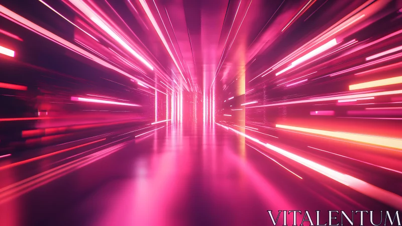 Futuristic Neon Tunnel With Dynamic Pink Light Streaks, Digital Art.