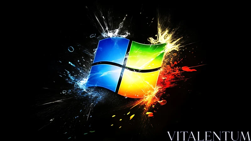 Explosive multicolor logo emblem with dynamic paint bursts.